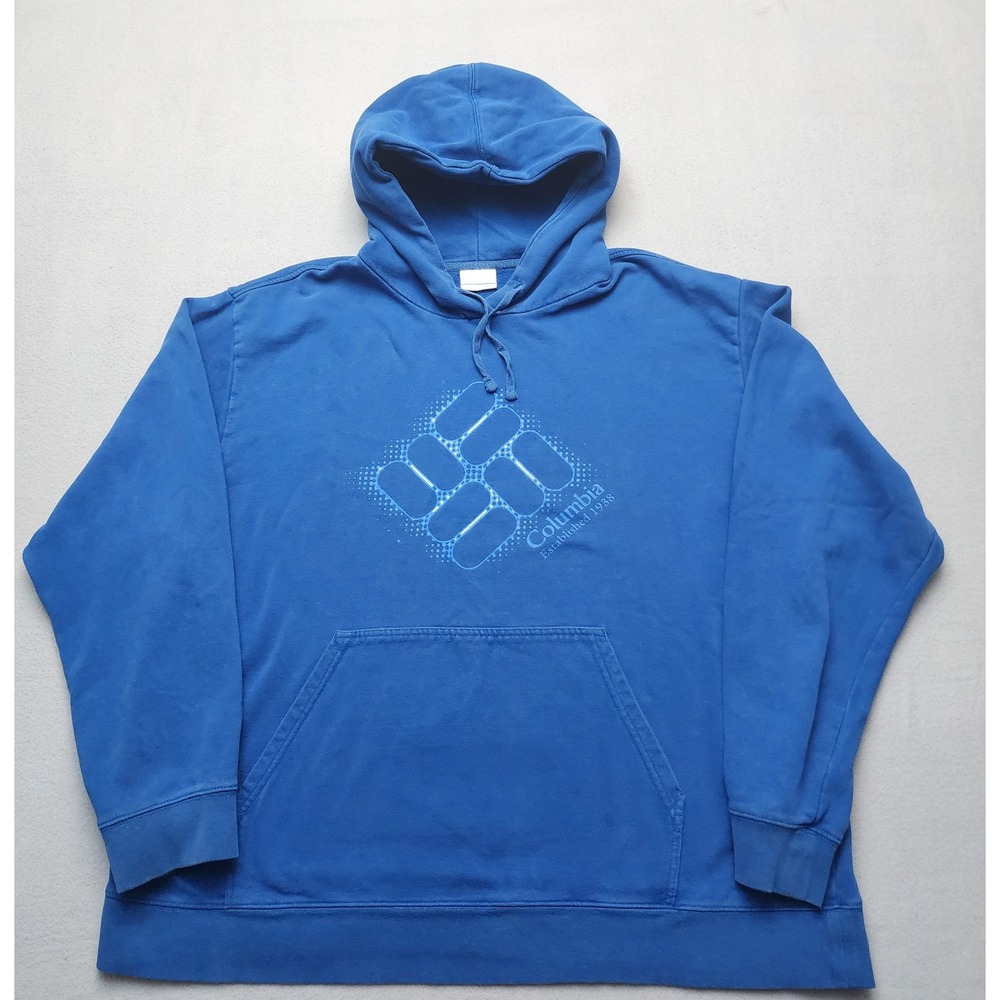 Columbia Sportswear Mens XXL Blue Pullover Hoodie Graphic Logo Fleece Sweatshirt